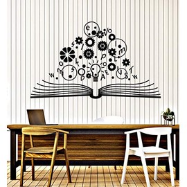 Vinyl Wall Decal School Brain Science Open Book Lamp Gears Physics Stickers Mural Large Decor (g1462) Black