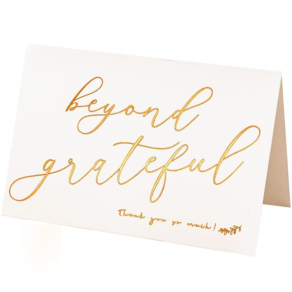 Crisky 50 pcs Gold Foil Beyond Grateful Thank You Cards With 50 Envelopes & 50 Stickers Simple, Chic, Elegant Greeting Cards Perfect for: Wedding/Business/Birthday/Graduation. 4 x 6 inches 50 Pack