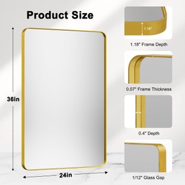 ERZERT Bathroom Mirrors for Over Sink,2Pcs 24x36Inch Vanity Mirrors for Wall,Gold Metal Frame Rectangle Mirrors for Bathroom, Farmhouse,Restroom,Hangs Horizontally or Vertically