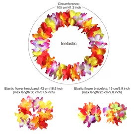 Adults Hawaiian Hula Grass Skirts Dance Wears Set(Blue Full Lei, 5pcs/ Set)