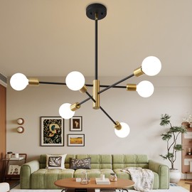 Deyidn Sputnik Chandelier Mid Century Modern Industrial E26 Pendant Lighting Chandeliers Ceiling Light Fixture Black and Gold Light for Living Room,Kitchen,Bedroom,Dining Room and Farmhouse