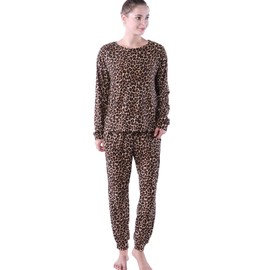 Abirfig Women's Pajamas Set Two Piece Pjs Long Sleeve Sweatshirt Long Pants Lounge Sleepwear with Pockets(Leopard,Large)