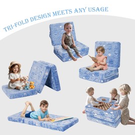 MeMoreCool Foldable Floor Mattress for Kids, Toddler Floor Nap Mat for Sleeping Daycare, Small Child Foldable Mattress Floor Bed, Trifold Futon Portable Tri Folding Mattress, Glow 57x22 Inch