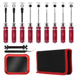 12Pcs RC Car Tools Kits Screwdriver Set (Hex, Phillips, Flat) Pliers Socket Wrench Hobby Tools Kits for RC Car Drone Airplane Helicopter Vehicle Multirotors Models Repair Tool (Red)