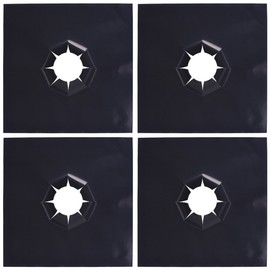 Non-Stick Gas Range Protectors - Reusable Aluminum Foil Gas Stove Burner Cover Protector Liner Clean Mat Pad - Set of 4 (black)