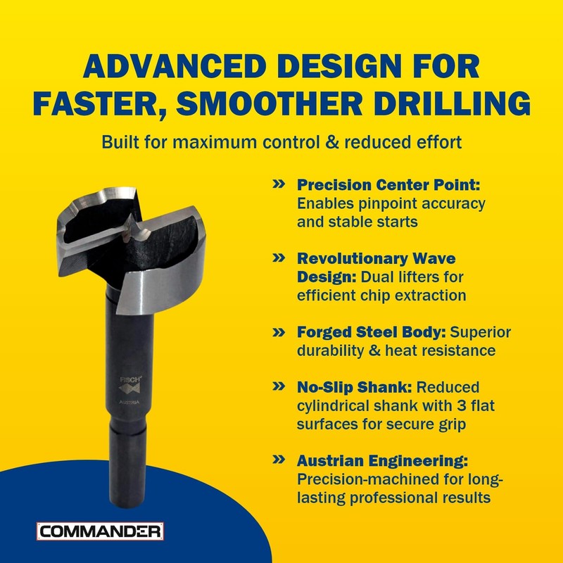 Fisch Black Shark Forged Steel Forstner Drill Bit for Woodworking,