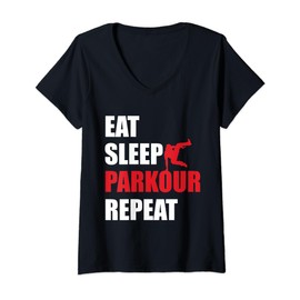 Womens Parkour Shoes Freerunning Equipment Obstacle Course Traceurs V-Neck T-Shirt