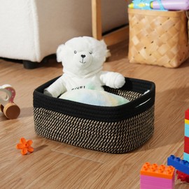 Maxuni 3-Pack Shelf Baskets for Organizing, Closet Organizer Bins, Small Woven Baskets, Rope Toy Basket, Storage Basket for Shelves, Cube Decorative Box, 11.5×7.5×4.7”, Black Brown