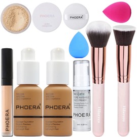 PHOERA Foundation,PHOERA Concealer,PHOERA Makeup Foundation Full Coverage Up to 24 Hour Fresh Wear with Matte Finish,PHOERA Primer,PHOERA Powder (111 Chestnut)