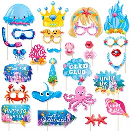 LaVenty Under The Sea Photo Booth Props Ocean Birthday Theme Selfie Props Party Supplies for Under The Sea Mermaid Ocean Birthday Baby Shower