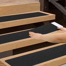 SMILOOL Outdoor Stair Treads Non-Slip Weather Resistant, 6" x 30" 5 Pack, Pre-Cut Anti Slip Step Strips, Waterproof Grip Tape for Stairs Steps Staircases, Black