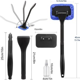 Windshield Cleaning Tool Windshield Cleaning Wand Auto Window Cleaner,5 Pieces Reusable Cloth Pads for Car Interior, Dirty Car Washing Brushes (Dark Blue)