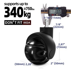 Office Chair Caster Wheels for Carpet Set of 5 -Replacement for Office Chairs Mat Safe for All Floors Including Hardwood - 2-Inch Rubber Replacement - Smooth & Silent Universal Size (11x22 mm) -Black