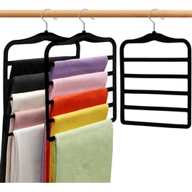 Closet Organizers and Storage,3 Pack Velvet Pants-Hangers-Space-Saving,Non Silp 5 Tier Scarf Jeans Organizer,Dorm Room Essentials for College Students Girls Boys Guys,Organization and Storage - Color: Black