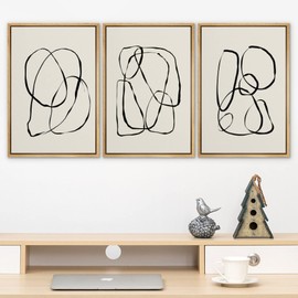 SIGNLEADER Framed Canvas Print Wall Art Set Duotone Geometric Spiral Ring Circle Collage Abstract Shapes Illustrations Modern Art Boho Decorative for Living Room, Bedroom, Office - 16"x24"x3 NATURAL