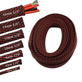 30ft PET Expandable Braided Sleeving Flexo Wire Cable Sleeve (1/6", Red&Black)
