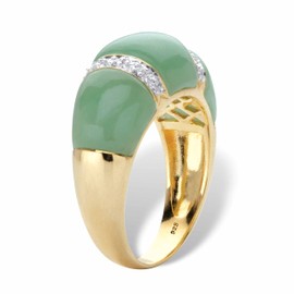 PalmBeach Yellow Gold-plated Sterling Silver Genuine Green Jade and Round Genuine Topaz Dome Ring Sizes 6-10 Size 10