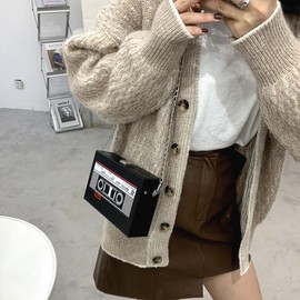 Mtlhbcg Cassette Handbag Retro Shoulder Bag Women: Radio Handbag Slanted Shoulder Bag, Bag Cassette Shoulder Bag, 90s Chain Bag for 80s 90s Disco Party Decoration - Black, black