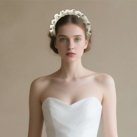 XVYLFZNP Camellia Flower Wedding Headband For Women Green Flower With Pearl Bridal Hairband Charming Fairy Floral Hair Accessories For Wedding Photo Shoot Festivals