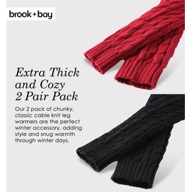 Brook + Bay Leg Warmers for Women - Cable Knitted Ankle Warmers - Winter Boot Cuffs - Warm Calf Leg Warmers OSFM - Black, Red