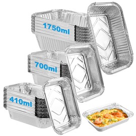 Oungy Pack of 60 Aluminium Grill Trays, Reusable, 410 ml/700 ml/1750 ml, Small Aluminium Trays, Fat Tray, Gas Grill, Aluminium Trays for Roasting, Cooking, Baking, Grill Tray, Aluminium