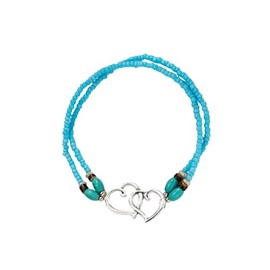 QRH Boho Elastic Beaded Turquoise Anklets Cute Hollow Heart Layered Stretch Anklets Colorful Beads Beach Jewelry-blue a