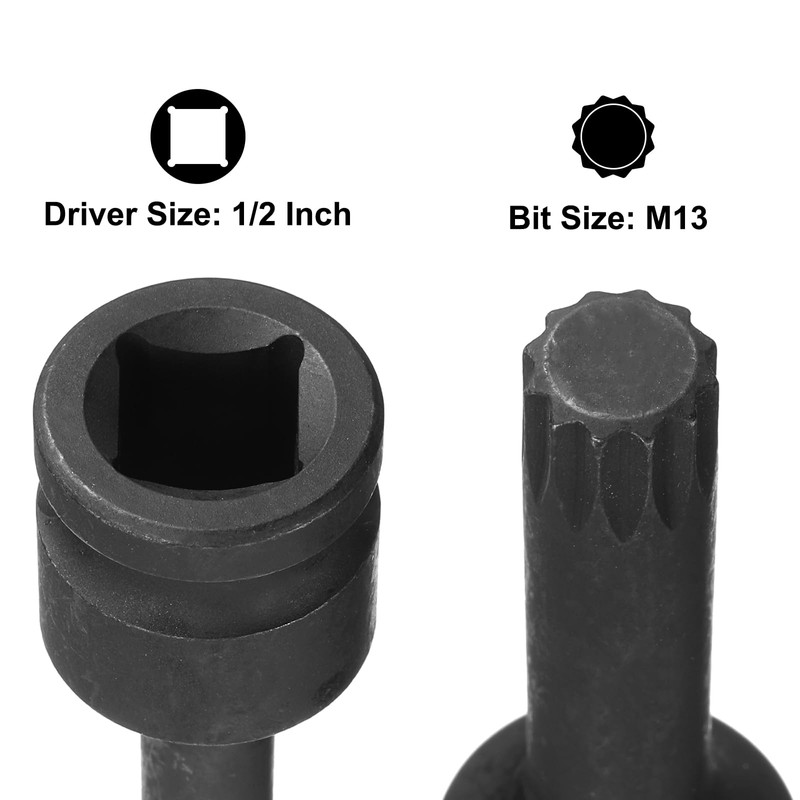 sourcing map 1/2" Drive x M13(13mm) Impact Triple Square Spline