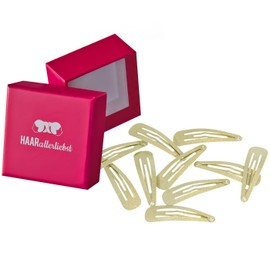 Haarallerliebst Regular Length Hair Clips for Kids & Women - Pack of 10 in Gold Glitter Shimmer (5cm) with Storage Box - Ideal for Normal Hair