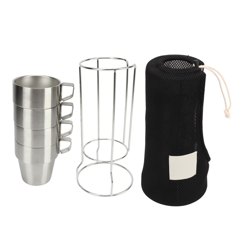 4PCS Camping Double Layer Cups Stainless Steel Food Grade Plastic