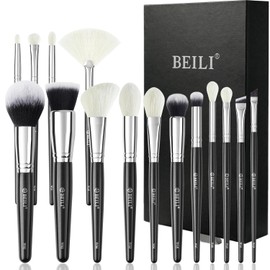 BEILI Set De 15 Brochas De Maquillaje Profesionales Para Base, Polvos, Corrector, Cejas, Sombras De Ojos, Contorno, Delineador Y Difuminador.         