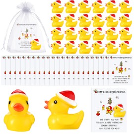 Jenaai 50 Sets Christmas Inspirational Gift Include 50 Mini Resin Ducks with Christmas Hat 50 Cheer up Cards 50 Organza Bags Bulk Pocket Favors for Students Coworkers Employee Thank You Gifts
