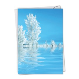 Tree-flections - Winter Seasons Greetings Card with Envelope (4.63 x 6.75 Inch) - Snow Covered Trees Reflected in Water - Elegant Holiday and Christmas Stationery, Xmas Note Card C6134ASGG