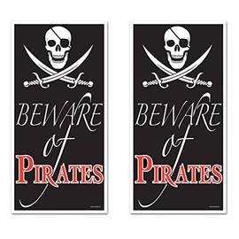 Beistle Beware of Pirates Door Covers 2 Piece, Black/White/Red