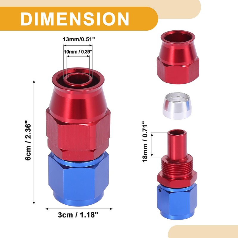 Partuto 2 Pcs AN10 Universal Hose End Fitting - 6061