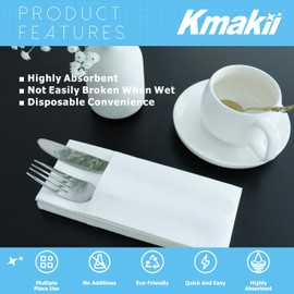 KMAKII Disposable White Paper Dinner Napkins with Built-in Flatware Pocket Disposable Paper Cloth Like Hand Pocket Napkins for Parties, Weddings, Events Linen-Feel 13x16 inches, 100 Count