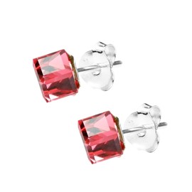 Aeravida 3,5 mm orange-rote Kristall-Würfel-Ohrstecker aus 925er Sterlingsilber | Geschenk für Frauen | baumelnde Ohrringe aus Sterlingsilber | Ohrringe für Frauen | modische Kristall-Ohrringe,