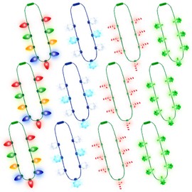 12PCS Christmas Necklace, LED Christmas Accessories, Christmas Light Up Necklace Colorful Bulbs, 3 Modes Light Up Necklace Christmas Tree Snowflakes Christmas Party Favors for Kids New Year Bulk