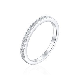 JALOKIVI 2mm 925 Sterling Silver Eternity Rings for Women Round Shape Cubic Zirconia Half Eternity Wedding Bands Size 6.5