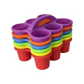 RAUVOLFIA 6 Pack Classroom Caddy Storage Basket with Handle, Plastic Drink Cup Caddy Holder, 6 Compartments for Kids, Table, Office, Arts, Crafts, Crayon, Marker, Pencil, School Supplies (Rainbow)