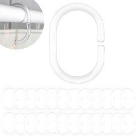 Shower Curtain Rings, Pack of 12, White or Transparent to Choose from, for up to 4 cm Diameter Shower Curtain Rails and Shower Curtain Angle Rods, Shower Rings, Plastic Rings for Shower Curtain, Shower Curtain Rings