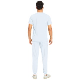 COZYFIT Men Scrubs Set — Stretch V-Neck Scrub Top & Jogger Pant with 8 Pockets, Yoga Waistband, Anti-Wrinkle - Saltwater Slide, L