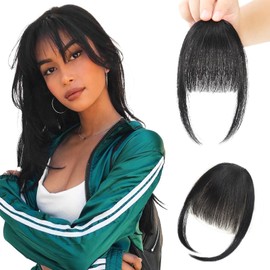 JWLFLOWXISS Clip in Bangs, Human Hair Bangs Clip in Hair Extensions for Women Hair Clip on Bangs Fringe with Temples Hairpieces Clip on Air Bangs Flat Neat Bangs for Daily Wear