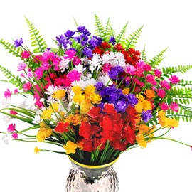 12 Piezas Bundles Mix Color Artificial Flowers, UV Resistant Fake Flowers Artificial Plants,Decoración de arbustos jardín,Ventana Porche Cocina...    