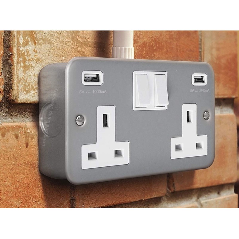 13 Amp Metal Clad Socket 2 Gang Switched Socket 250v