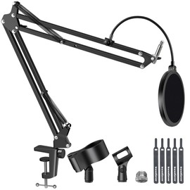 InnoGear Mic Stand for Blue Snowball and Blue Snowball iCE Boom Arm Stand with Pop Filter Microphone Holders for HyperX QuadCast SoloCast Fifine Shure SM7B and Other Mic, Max Load 1.5 KG, Medium