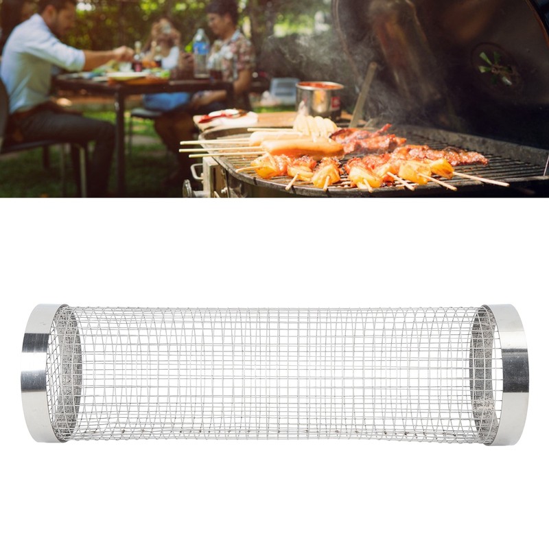 Barbecue Grilling Basket Cylinder Shaped Mesh Wire 304 Stainless Steel
