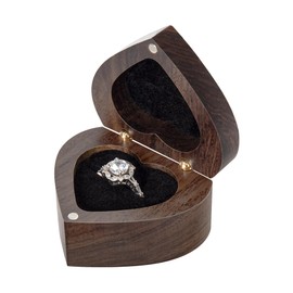 Wislist Engagement Slim Wood Ring Box Heart Shaped Ring Case for Proposal,Wedding Ceremony,Christmas Birthday Gift(The adventure begins)