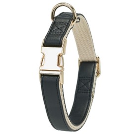 YUDOTE Soft Leather Dog Collar with Safety Quick Release Metal Buckle, Natural Cotton, Padded Faux Leather Collar for Small Dogs with Sensitive Skin, Black