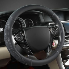 GIANT PANDA Microfiber Leather Steering Wheel Cover for Honda Accord,Civic,CR-V,HR-V,Pilot(Black+Gray Line-Standard Size)