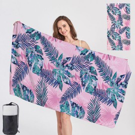 Caregchrisj Beach Towel XXL 180 x 90 cm, Men Women Microfibre Absorbent Beach Towel Large - Pink Leaf Pattern, Beaches Towels Large Can Be Used on Sauna Yoga